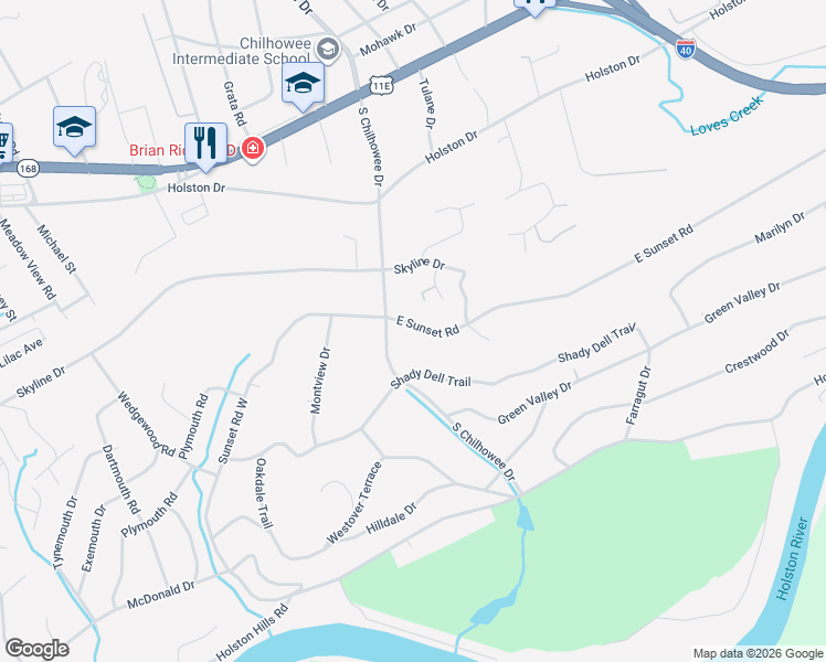map of restaurants, bars, coffee shops, grocery stores, and more near 1010 South Chilhowee Drive in Knoxville
