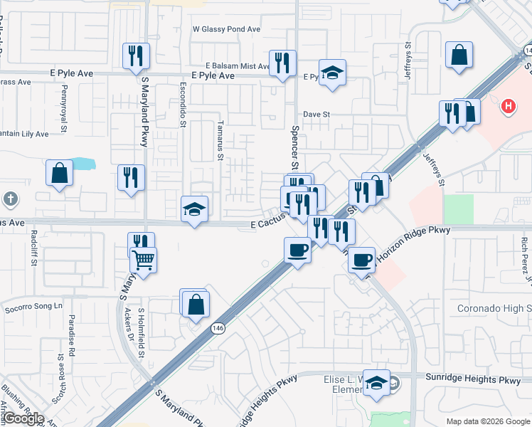 map of restaurants, bars, coffee shops, grocery stores, and more near 10476 Morning Sorrow Street in Las Vegas