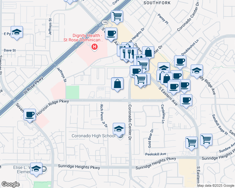map of restaurants, bars, coffee shops, grocery stores, and more near 865 Coronado Center Drive in Henderson