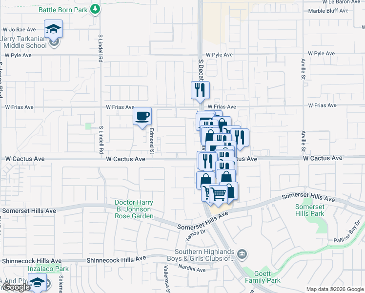 map of restaurants, bars, coffee shops, grocery stores, and more near 10426 Kepler Cascades Street in Las Vegas