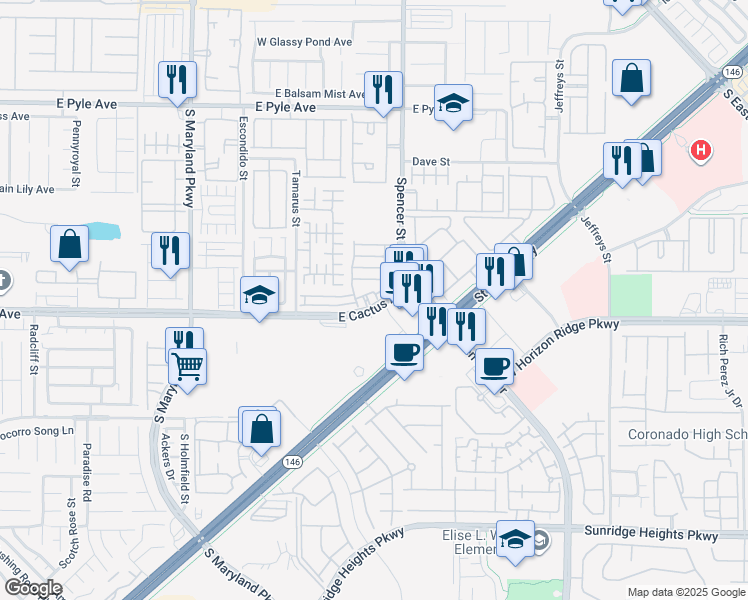 map of restaurants, bars, coffee shops, grocery stores, and more near 10483 Caroline Rose Street in Las Vegas