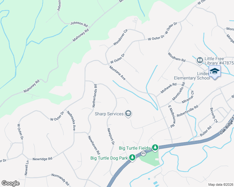 map of restaurants, bars, coffee shops, grocery stores, and more near 150 Newport Drive in Oak Ridge