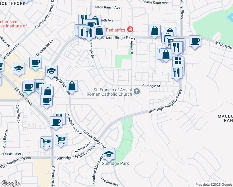 map of restaurants, bars, coffee shops, grocery stores, and more near 759 Rise Canyon Drive in Henderson