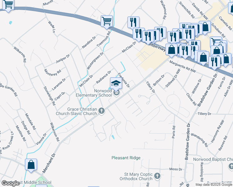 map of restaurants, bars, coffee shops, grocery stores, and more near 1909 Merchant Drive in Knoxville