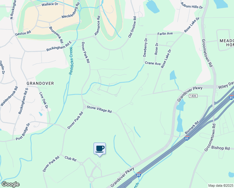 map of restaurants, bars, coffee shops, grocery stores, and more near 4319 Griffins Gate Lane in Greensboro