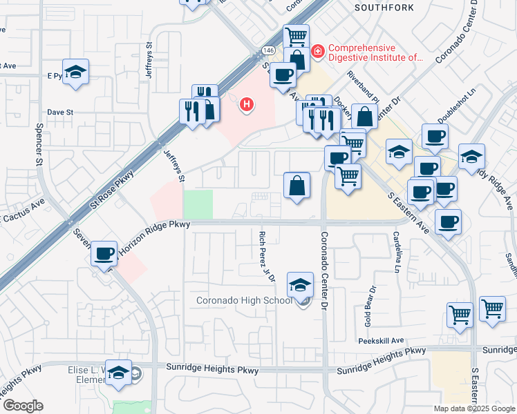 map of restaurants, bars, coffee shops, grocery stores, and more near 2920 West Horizon Ridge Parkway in Henderson