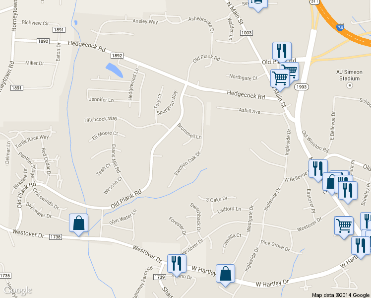 map of restaurants, bars, coffee shops, grocery stores, and more near 5904 Mineral Springs Court in High Point