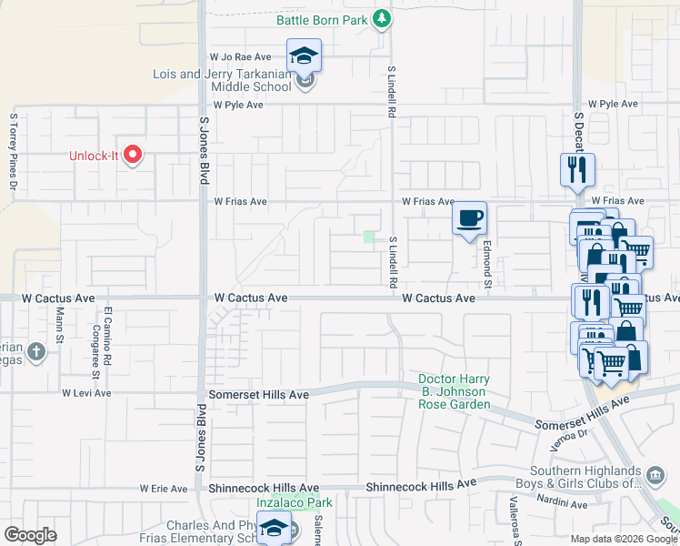 map of restaurants, bars, coffee shops, grocery stores, and more near 5655 Danforth Avenue in Las Vegas