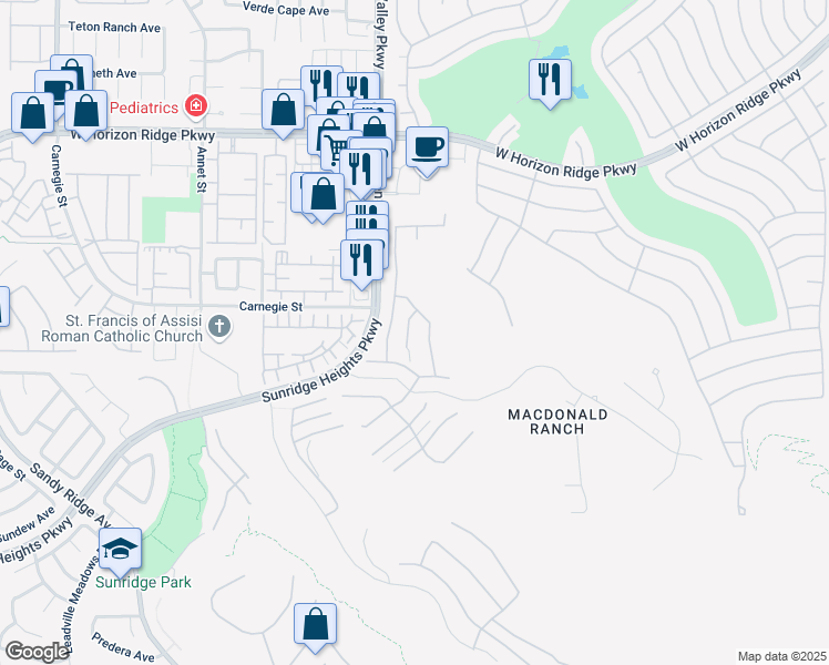 map of restaurants, bars, coffee shops, grocery stores, and more near 758 Glistening Light Ct. in Henderson