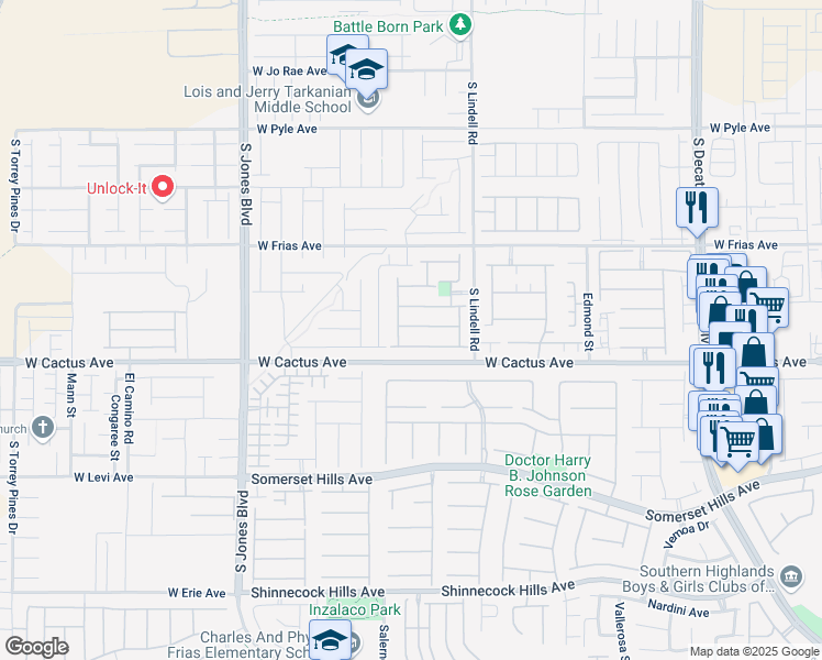 map of restaurants, bars, coffee shops, grocery stores, and more near 5655 Danforth Avenue in Las Vegas