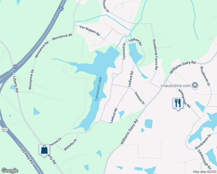 map of restaurants, bars, coffee shops, grocery stores, and more near 2027 Lynwood Drive in Greensboro