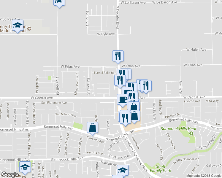 map of restaurants, bars, coffee shops, grocery stores, and more near 10450 Kepler Cascades Street in Las Vegas