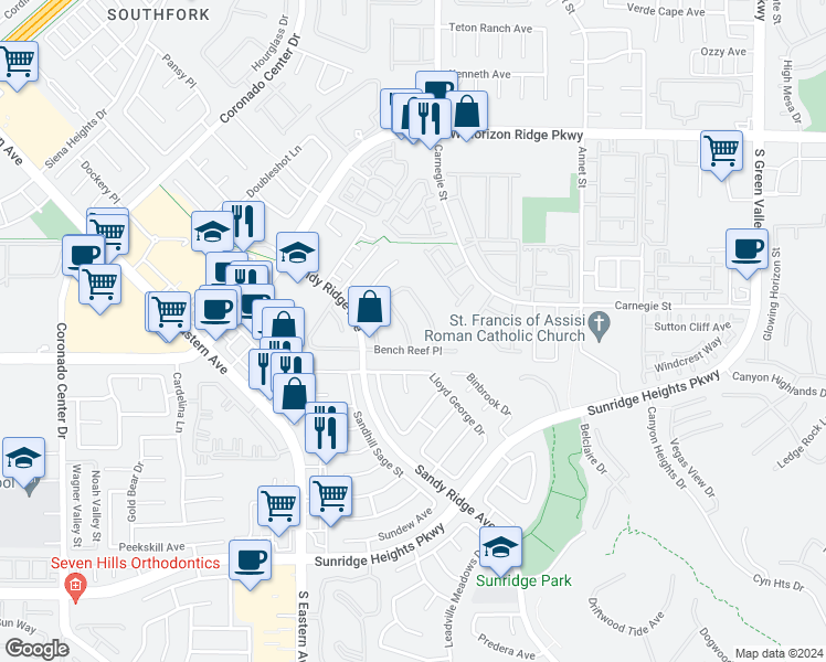 map of restaurants, bars, coffee shops, grocery stores, and more near 744 Barnegat Bay Street in Henderson