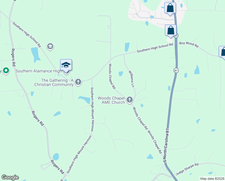 map of restaurants, bars, coffee shops, grocery stores, and more near 3101 Woods Chapel Road in Graham