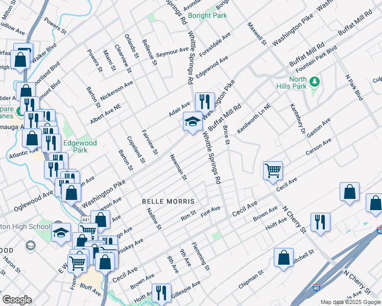 map of restaurants, bars, coffee shops, grocery stores, and more near 2233 Lawson Avenue in Knoxville