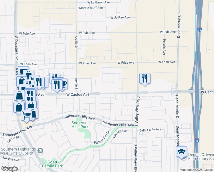 map of restaurants, bars, coffee shops, grocery stores, and more near 10272 Hinson Street in Las Vegas