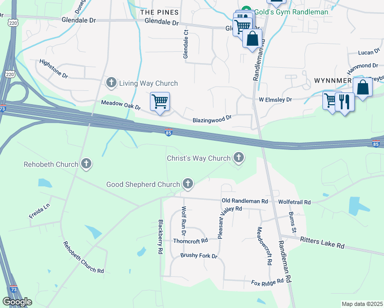 map of restaurants, bars, coffee shops, grocery stores, and more near 1914 Penley Trl in Greensboro