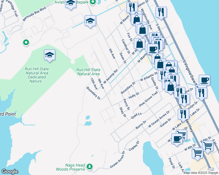 map of restaurants, bars, coffee shops, grocery stores, and more near 1104 8th Avenue in Kill Devil Hills