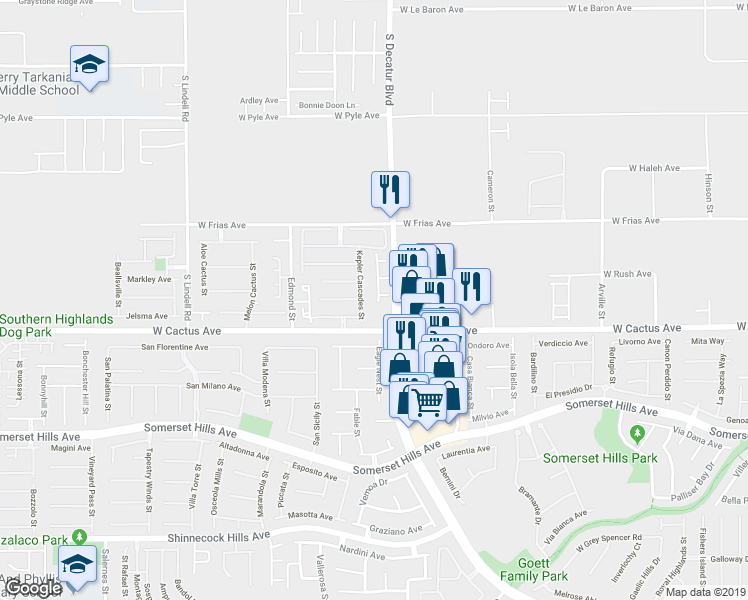 map of restaurants, bars, coffee shops, grocery stores, and more near 10443 Calypso Cave Street in Las Vegas