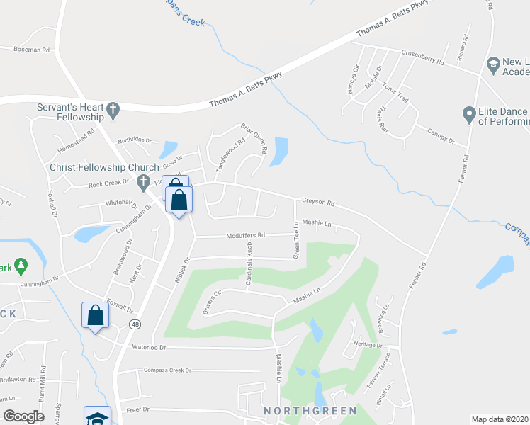 map of restaurants, bars, coffee shops, grocery stores, and more near 1116 Opossum Trot Lane in Rocky Mount