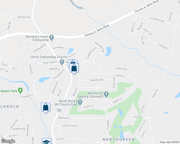 map of restaurants, bars, coffee shops, grocery stores, and more near 1228 Opossum Trot Lane in Rocky Mount