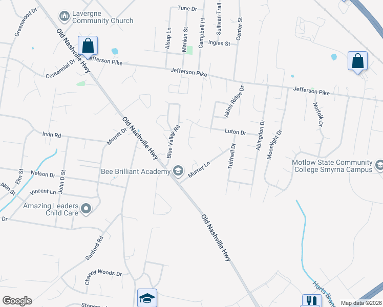map of restaurants, bars, coffee shops, grocery stores, and more near 2016 Penmar Drive in La Vergne