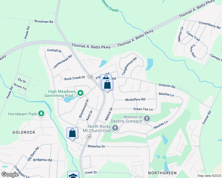 map of restaurants, bars, coffee shops, grocery stores, and more near 1301 Opossum Trot Lane in Rocky Mount