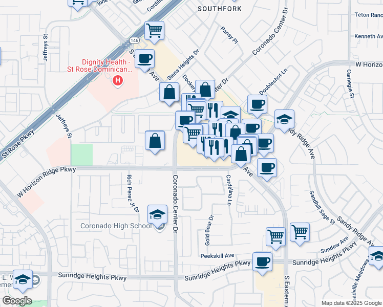 map of restaurants, bars, coffee shops, grocery stores, and more near 2764 W Horizon Ridge Pkwy in Henderson