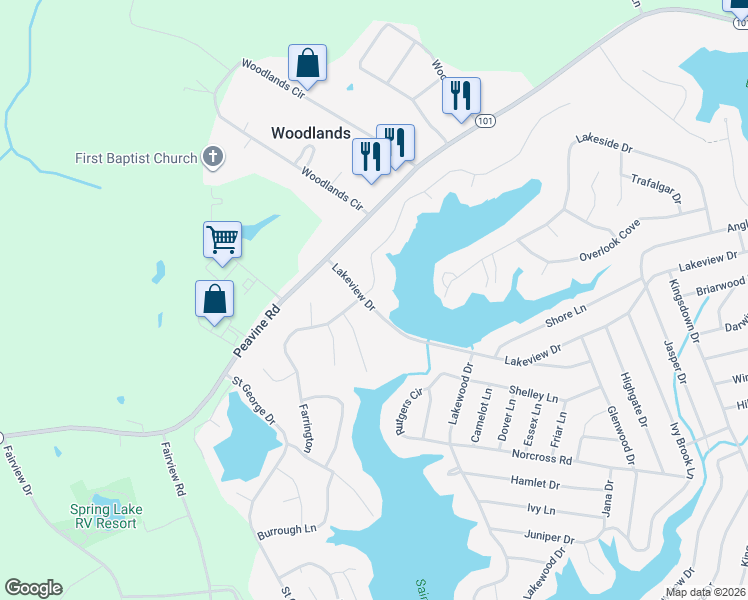 map of restaurants, bars, coffee shops, grocery stores, and more near 104 Canterbury Drive in Crossville