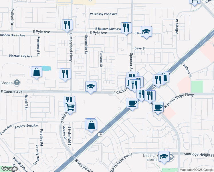 map of restaurants, bars, coffee shops, grocery stores, and more near 1526 Evening Spirit Avenue in Las Vegas