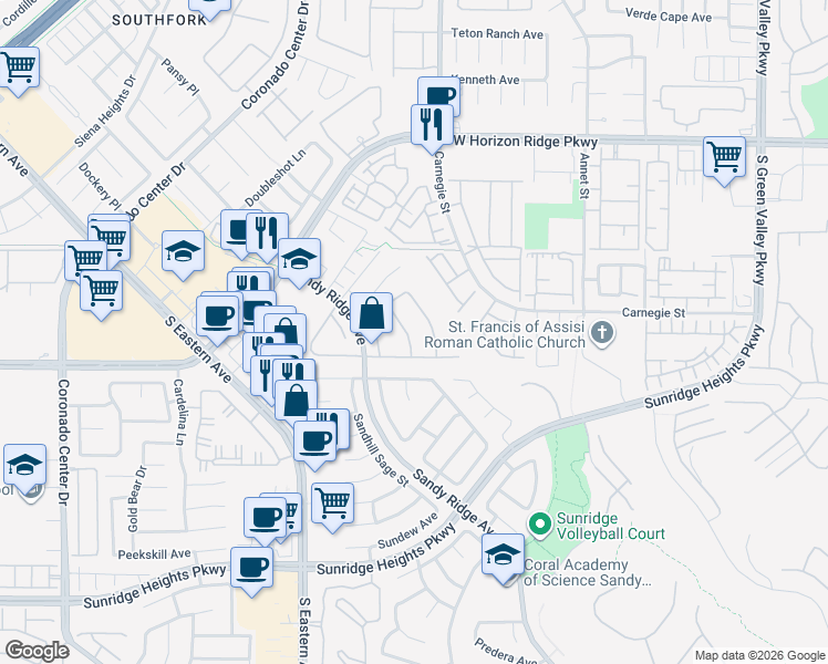 map of restaurants, bars, coffee shops, grocery stores, and more near 740 Barnegat Bay Street in Henderson