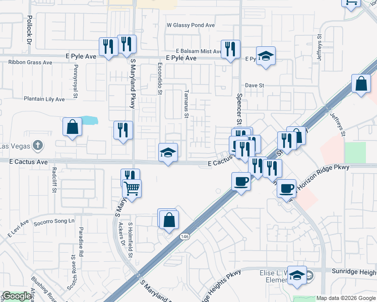 map of restaurants, bars, coffee shops, grocery stores, and more near 10448 Gunpowder Falls Street in Las Vegas