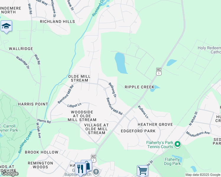 map of restaurants, bars, coffee shops, grocery stores, and more near 1200 Bellreng Drive in Wake Forest