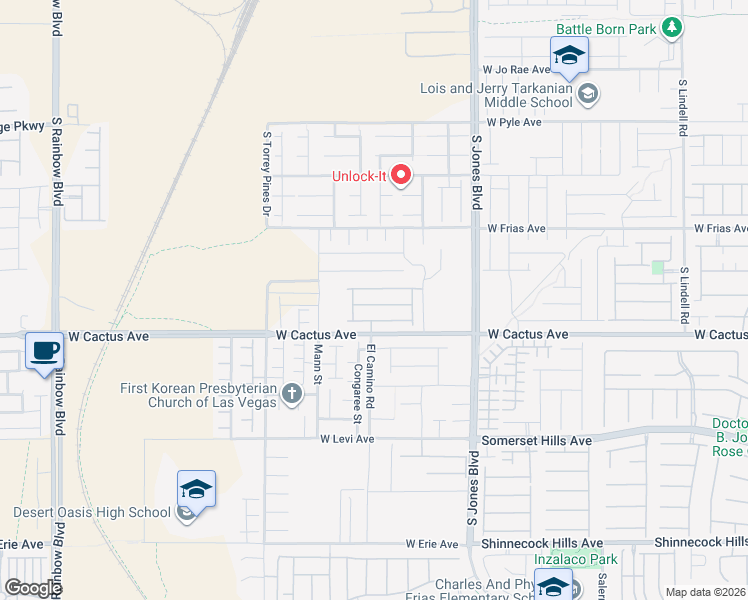 map of restaurants, bars, coffee shops, grocery stores, and more near 6297 West Rush Avenue in Las Vegas