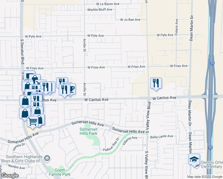 map of restaurants, bars, coffee shops, grocery stores, and more near 10455 Hinson Street in Las Vegas