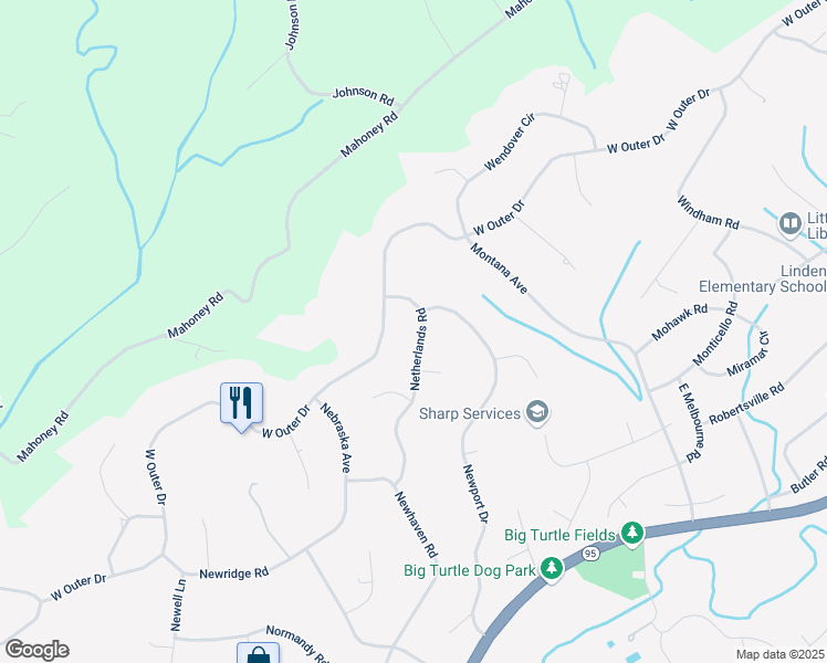 map of restaurants, bars, coffee shops, grocery stores, and more near 124 Netherlands Road in Oak Ridge