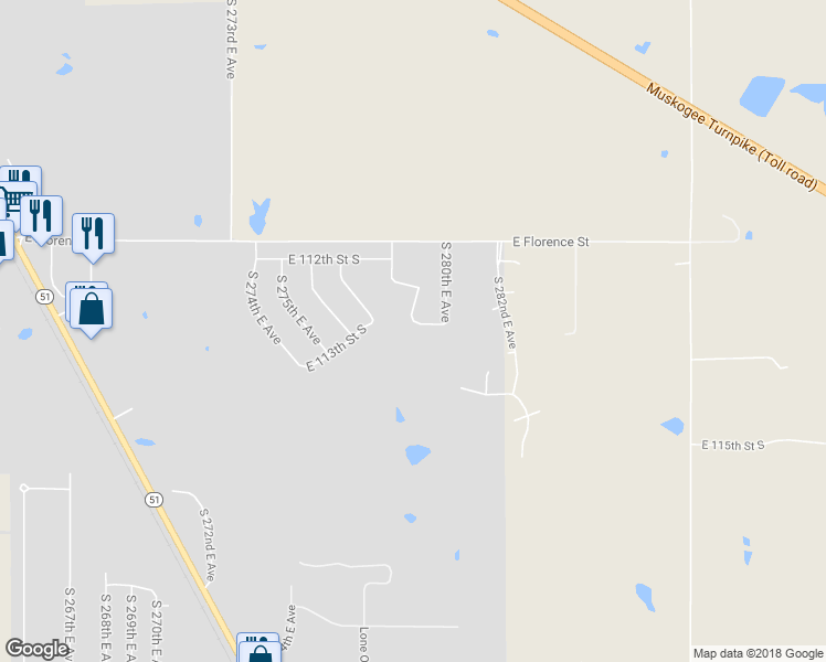 map of restaurants, bars, coffee shops, grocery stores, and more near 27912 East 113th Street in Coweta