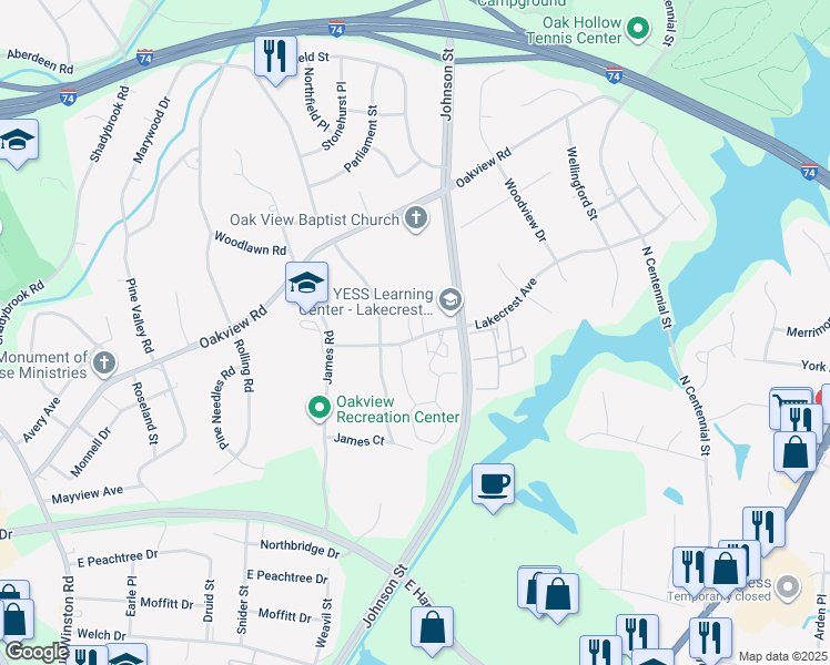 map of restaurants, bars, coffee shops, grocery stores, and more near 3200 Pipers Way in High Point