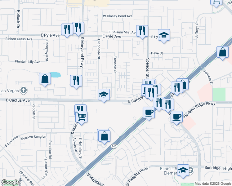 map of restaurants, bars, coffee shops, grocery stores, and more near 10448 Gunpowder Falls Street in Las Vegas