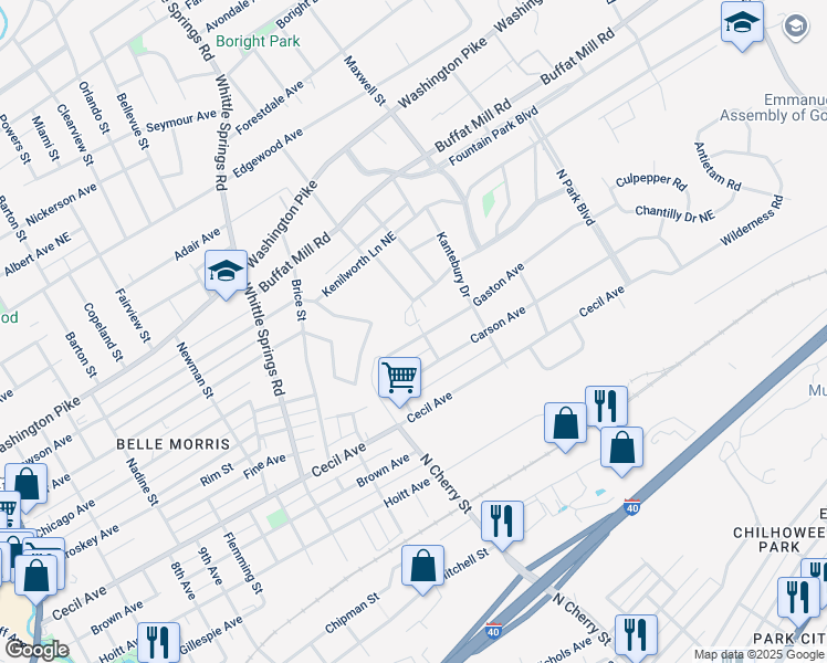 map of restaurants, bars, coffee shops, grocery stores, and more near 2635 Gaston Avenue in Knoxville