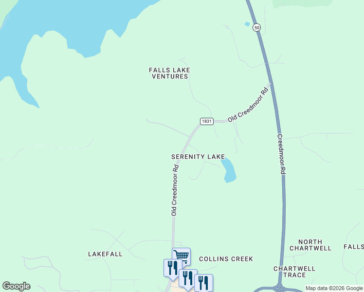 map of restaurants, bars, coffee shops, grocery stores, and more near 7725 Serenity Lake Drive in Wake Forest