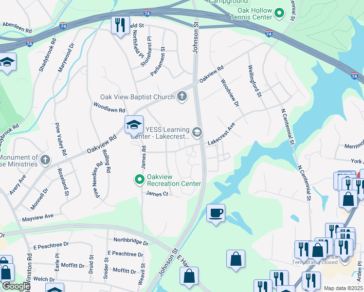 map of restaurants, bars, coffee shops, grocery stores, and more near 3200 Pipers Way in High Point