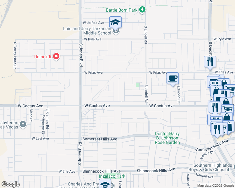 map of restaurants, bars, coffee shops, grocery stores, and more near 10435 Rose Palisade Street in Las Vegas
