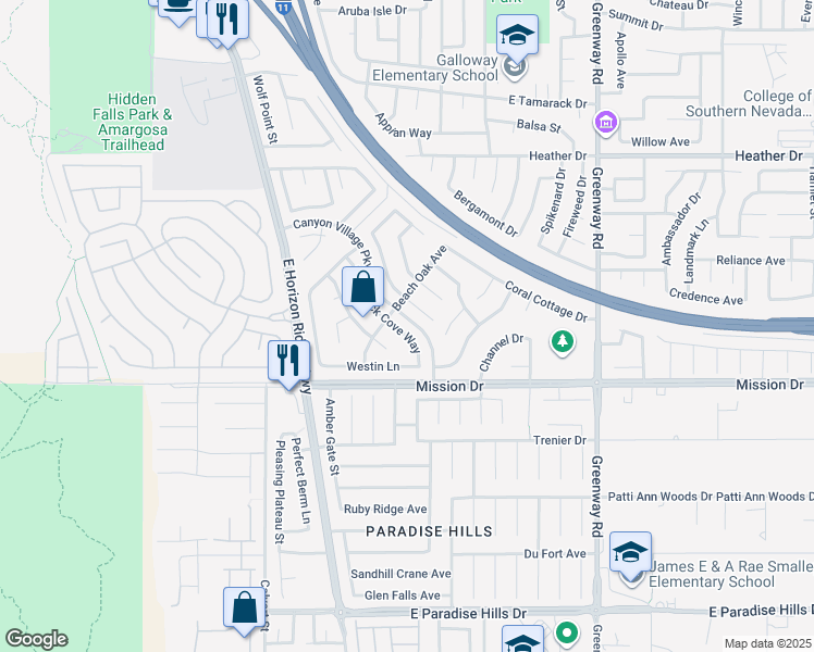 map of restaurants, bars, coffee shops, grocery stores, and more near 850 Woodtack Cove Way in Henderson