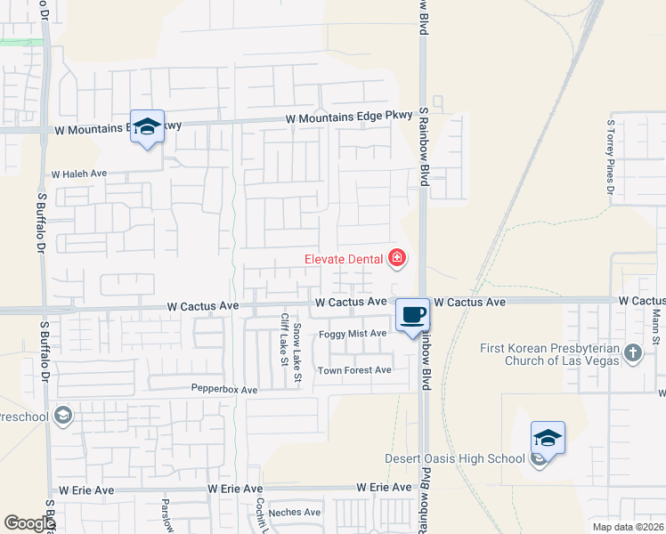 map of restaurants, bars, coffee shops, grocery stores, and more near 10423 Wildflower Gully Street in Las Vegas