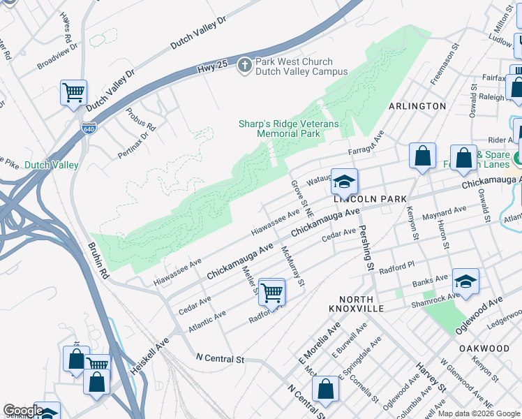 map of restaurants, bars, coffee shops, grocery stores, and more near 350 McMurray Street in Knoxville