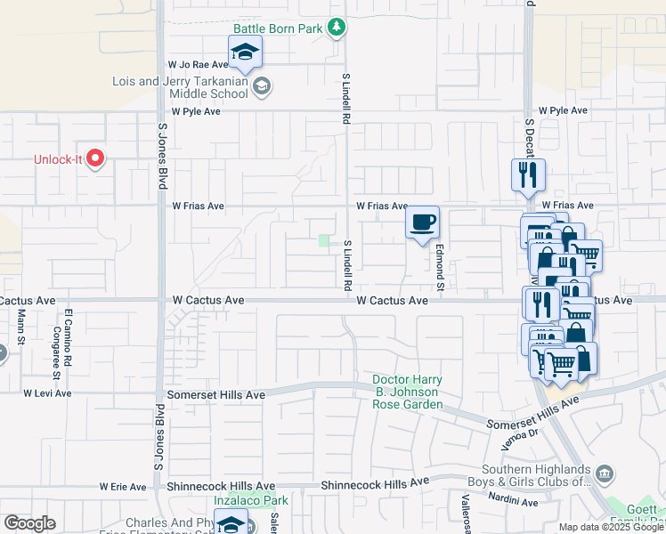 map of restaurants, bars, coffee shops, grocery stores, and more near 5536 Danforth Avenue in Las Vegas