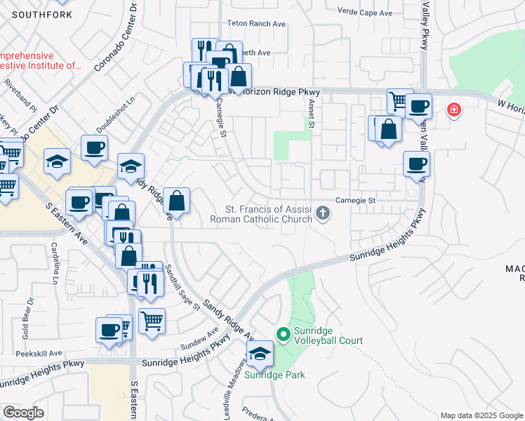 map of restaurants, bars, coffee shops, grocery stores, and more near 2429 Amoretti Street in Henderson