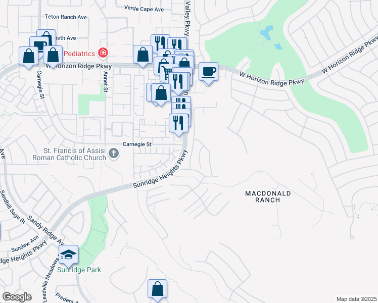 map of restaurants, bars, coffee shops, grocery stores, and more near 771 Glowing Horizon Street in Henderson