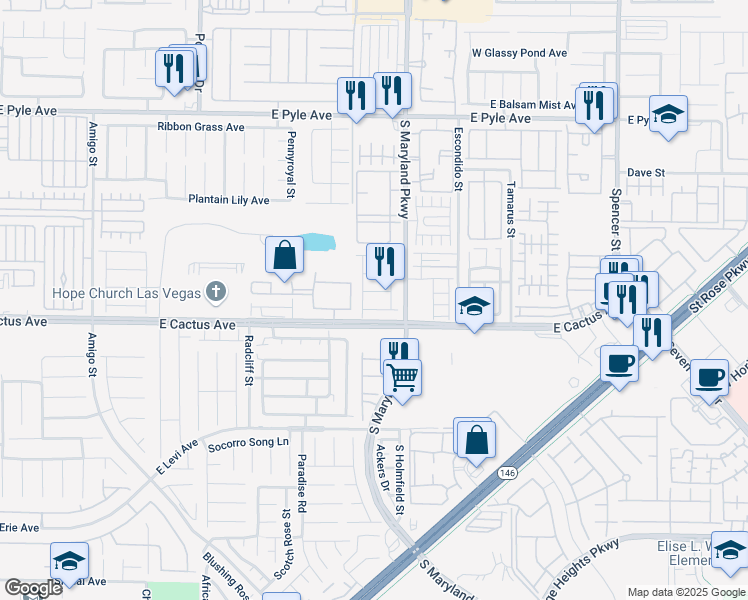 map of restaurants, bars, coffee shops, grocery stores, and more near 1151 Lilac Charm Avenue in Las Vegas